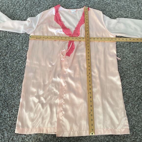 2PC Lingerie Set Large Pink Satin Silky Robe Slip Nightie Nightgown Peignoir - Picture 15 of 16